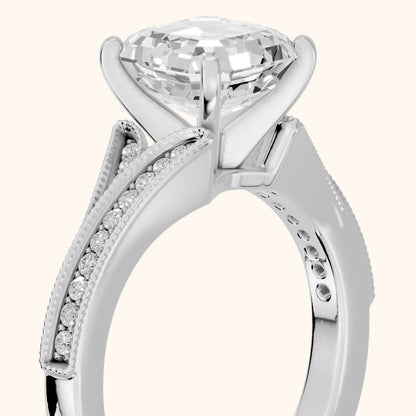 Nara Milgrain Split Shank Asscher Diamond Engagement Ring in White Gold - slant-view.webp