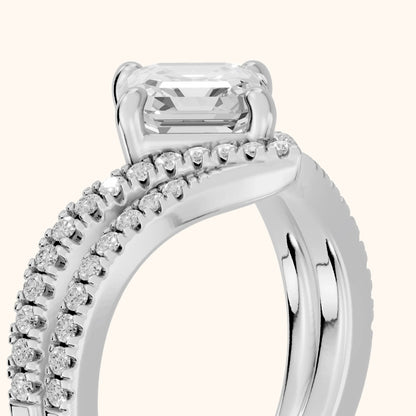 Boise Chevron Pavé Asscher Diamond Engagement Ring in Silver - slant-view.webp