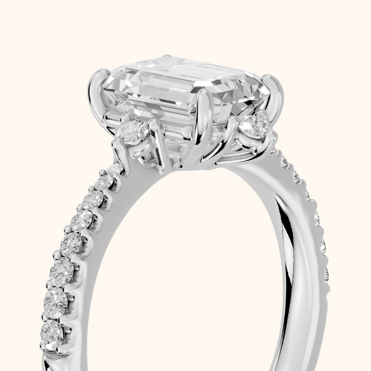 Jocelyn Crown Pavé Emerald Diamond Engagement Ring in Silver - slant-view.webp