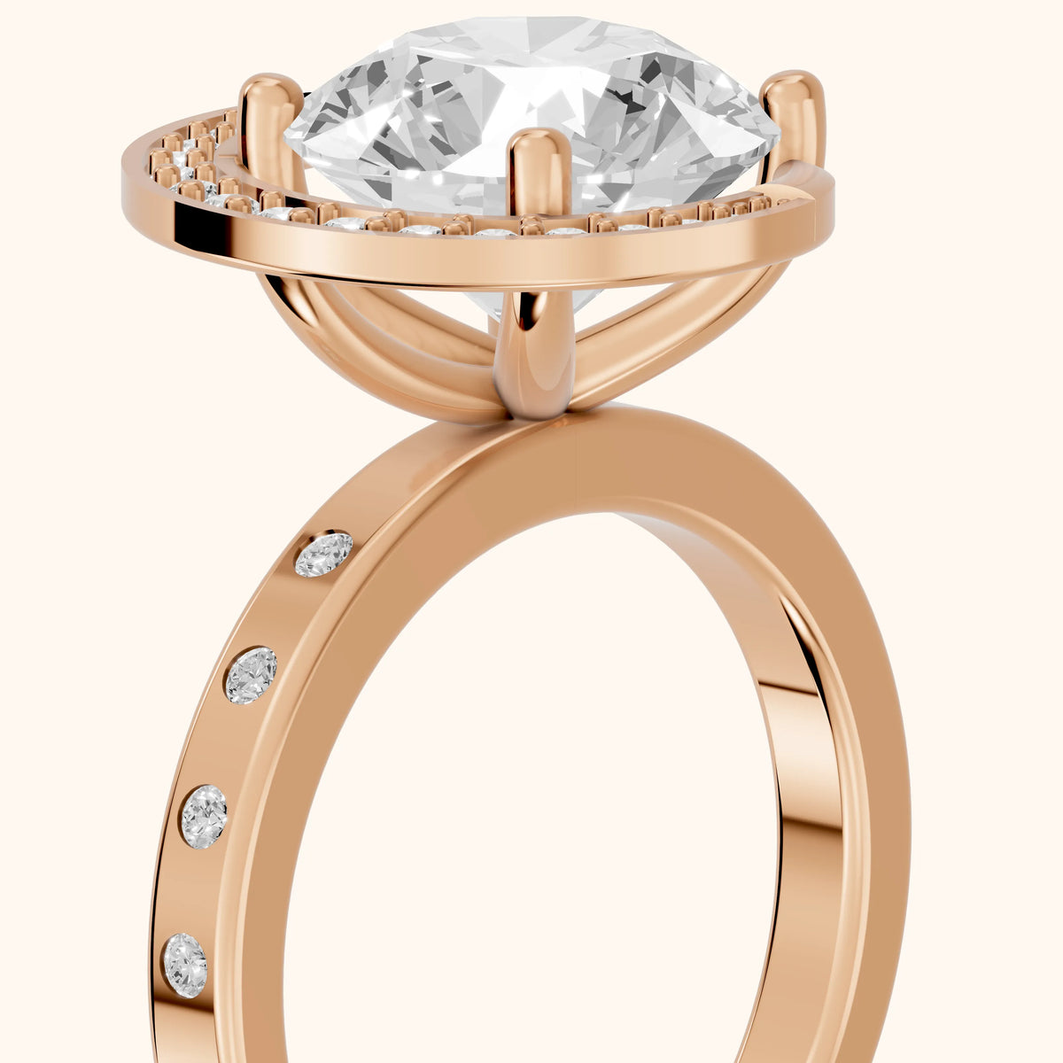Aurelia Moon Halo Round Diamond Engagement Ring in Rose Gold - slant-view.webp