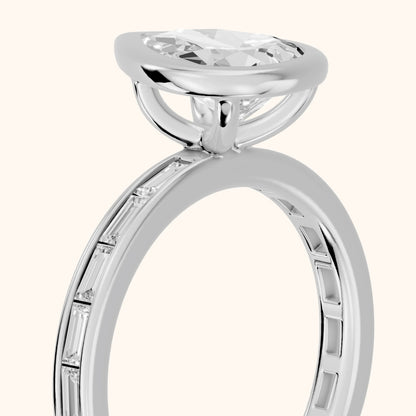 Raleigh Bezel Baguette Pear Diamond Engagement Ring in Silver - slant-view.webp