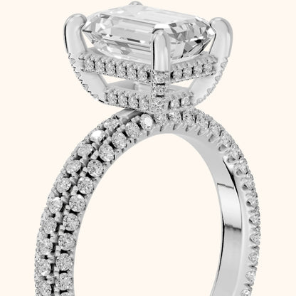 Mira Hidden Halo Micropavé Emerald Diamond Engagement Ring in White Gold - slant-view.webp