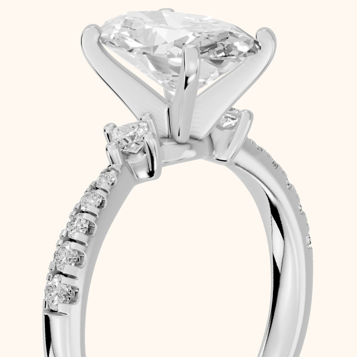 Alethea Three-Stone Pavé Oval Diamond Engagement Ring in Silver - slant-view.webp