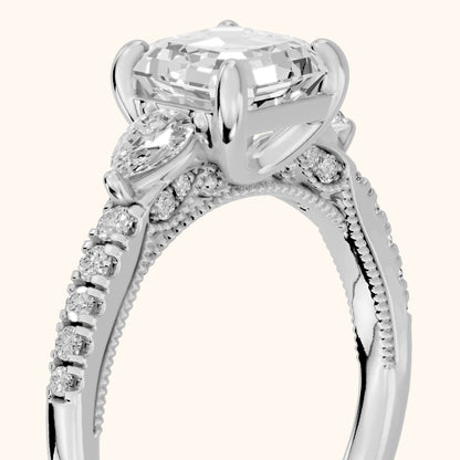 Weston Pear-Side Three-Stone Asscher Diamond Engagement Ring in White Gold - slant-view.webp