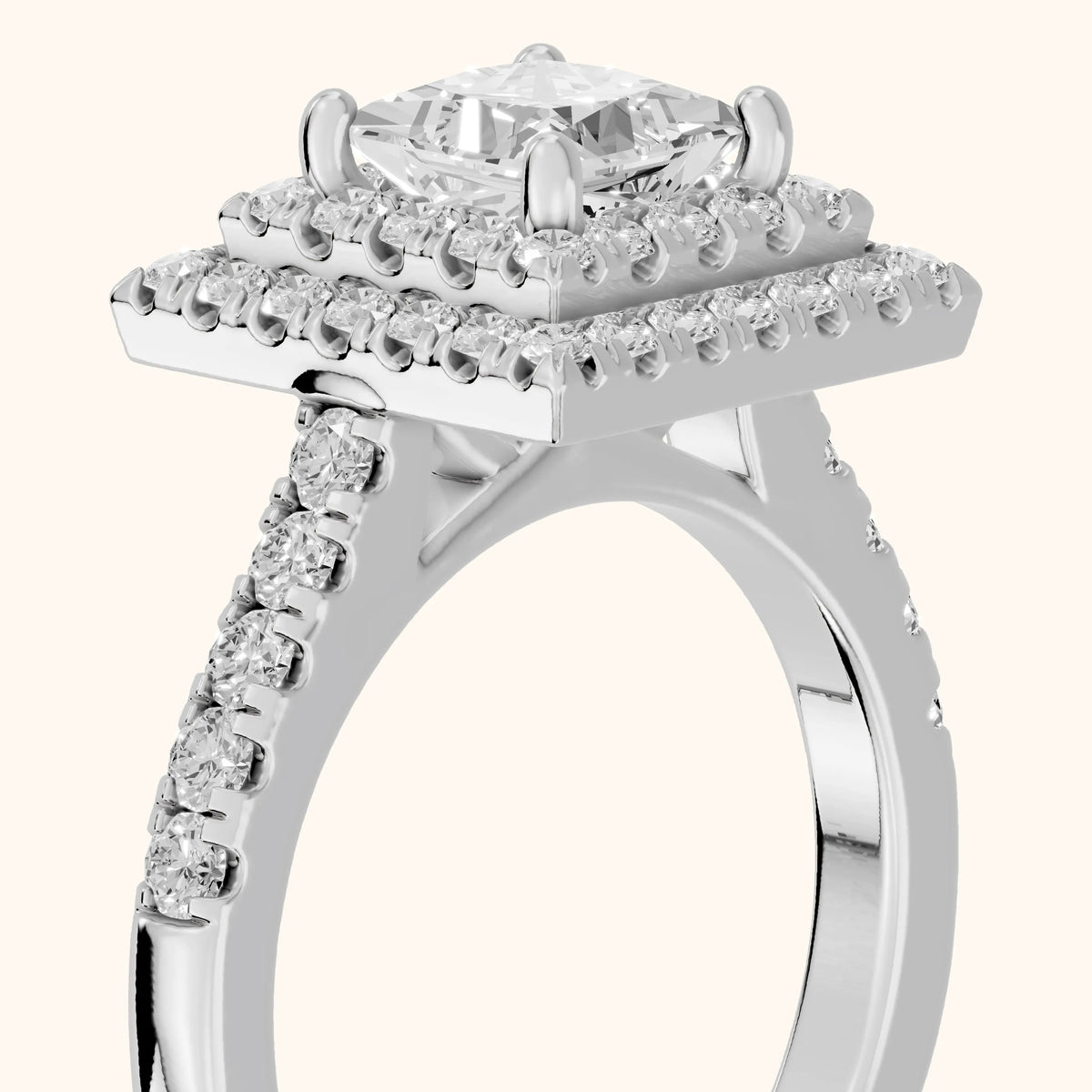 Ashby Double Halo Pavé Princess Diamond Engagement Ring in Silver - slant-view.webp