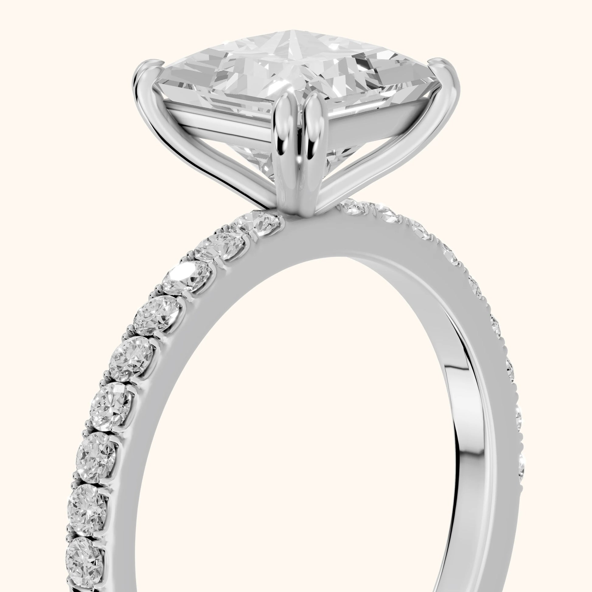 Novara Solitaire Pavé Princess Diamond Ring in Silver - slant-view.webp