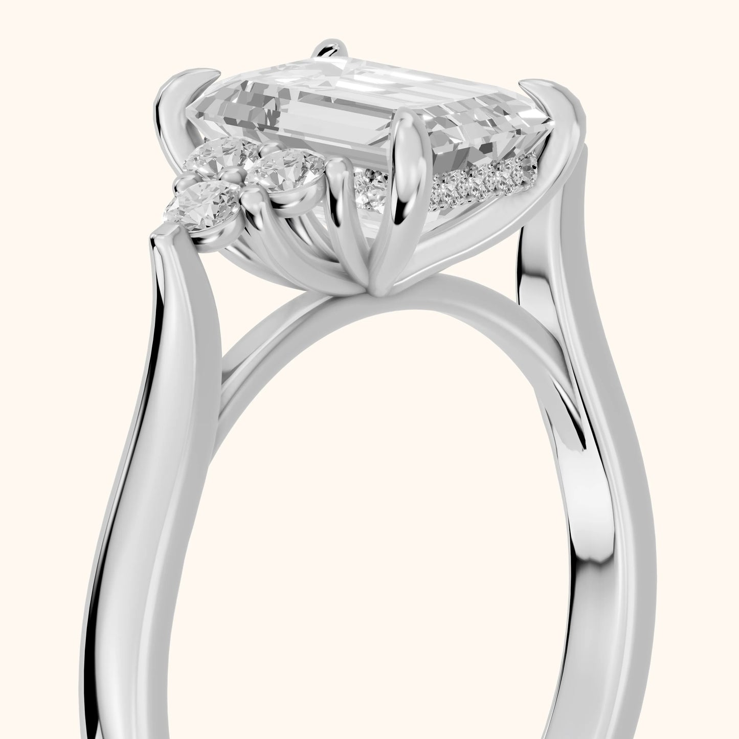 Anya Sidestone Cluster Emerald Diamond Ring in Platinum - slant-view.webp