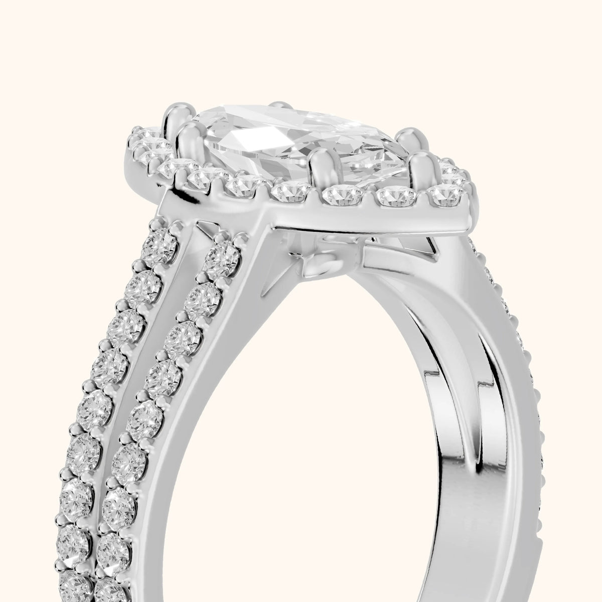 Tampa Halo Split Shank Marquise Diamond Engagement Ring in Platinum - slant-view.webp