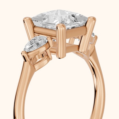 Faye Three-Stone Trellis Princess Diamond Ring in Rose Gold - slant-view.webp