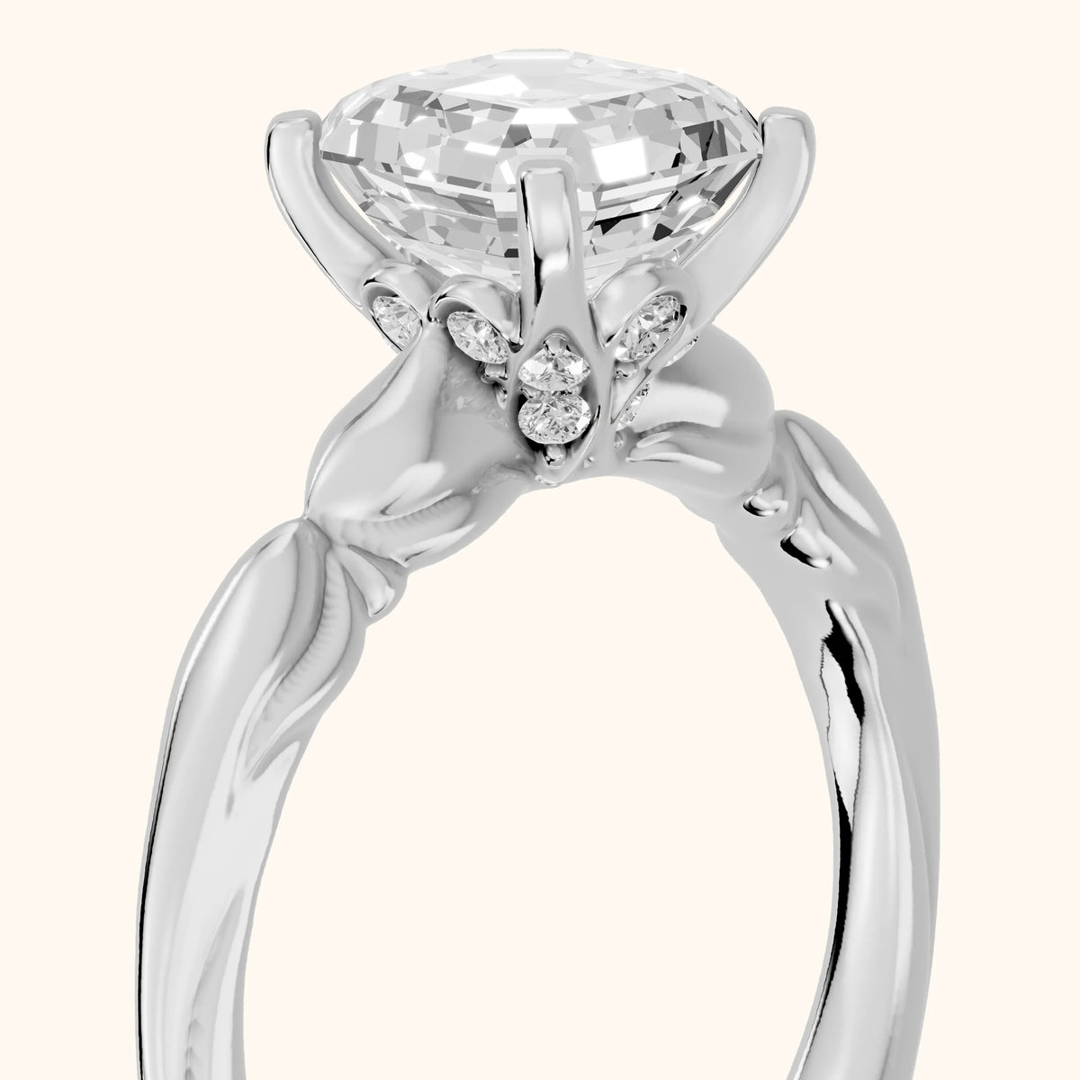 Verena Engraved Leaf Asscher Diamond Engagement Ring in Silver - slant-view.webp