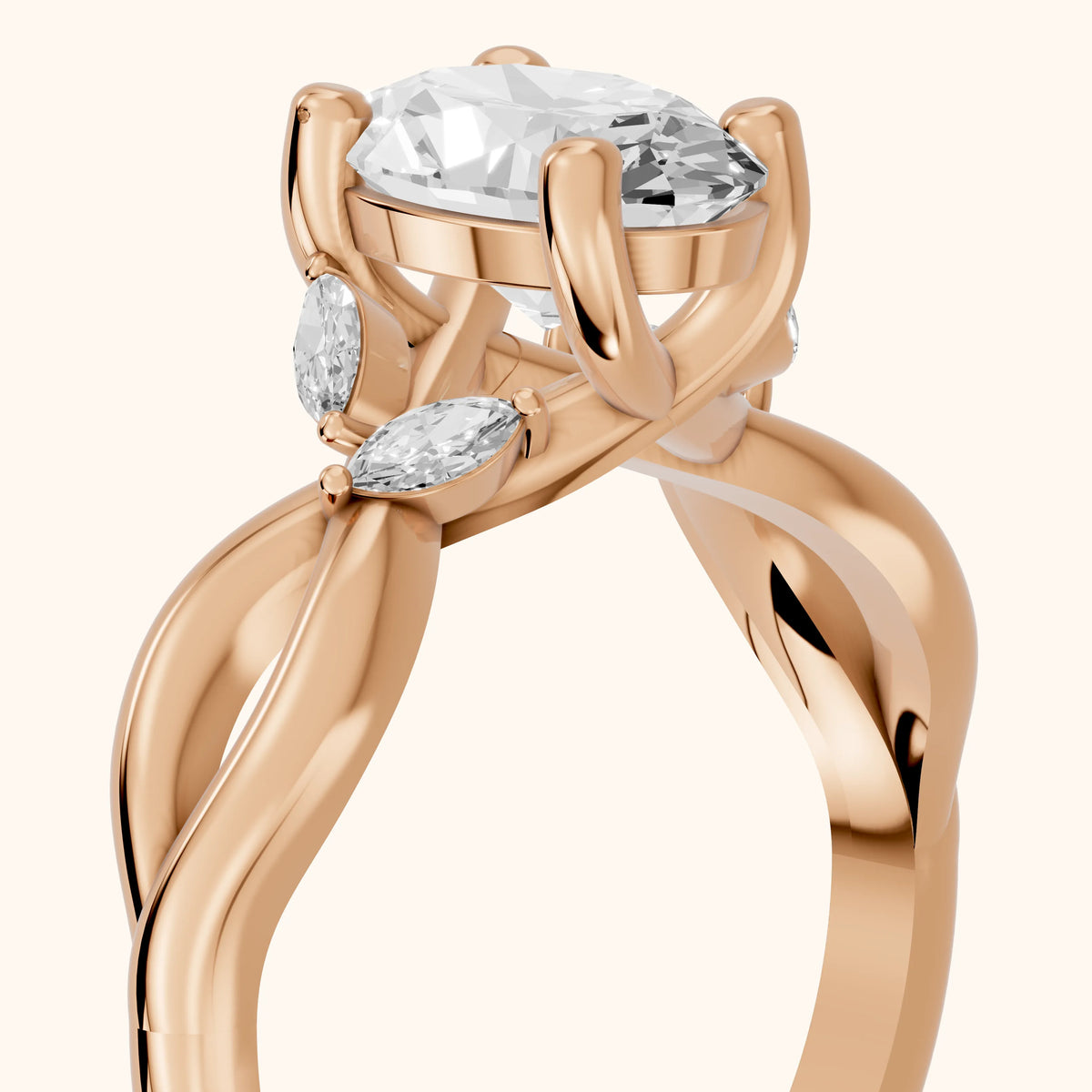 Luna Glow Twisted Oval Diamond Engagement Ring in Rose Gold - slant-view.webp