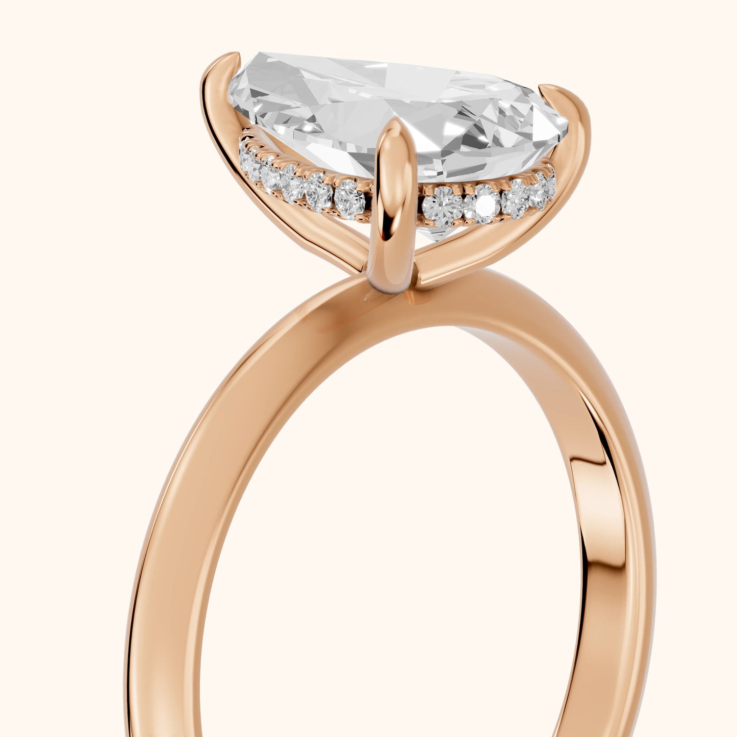 Amaya Hidden Halo Pear Diamond Ring in Rose Gold - slant-view.webp