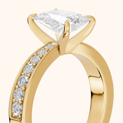 Riley Cathedral Pavé Radiant Diamond Engagement Ring in Yellow Gold - slant-view.webp