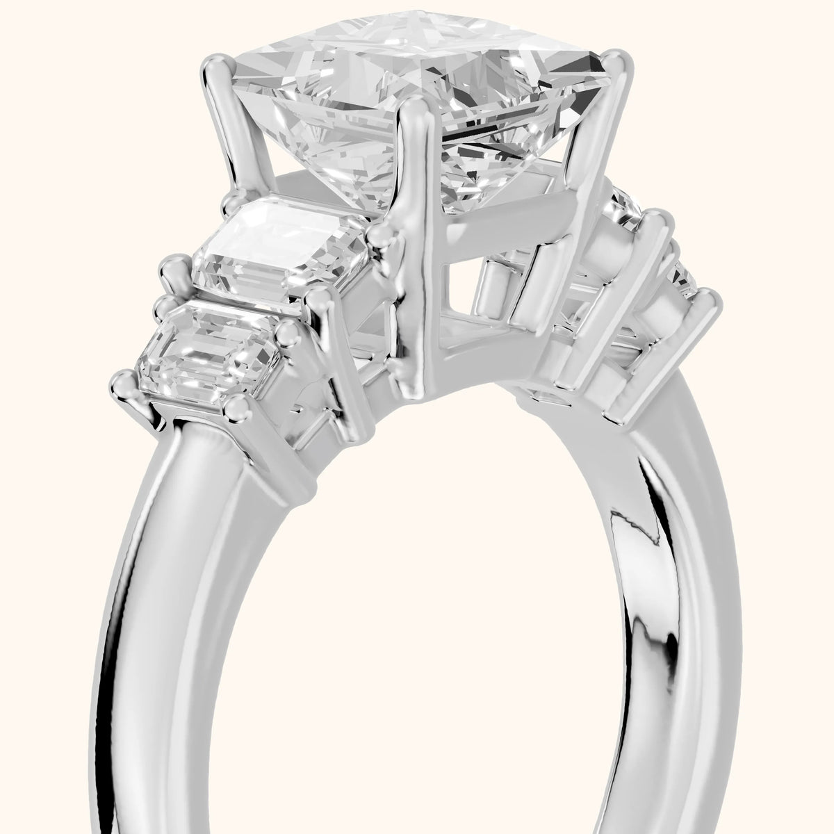 Damaris Baguette Five-Stone Princess Diamond Engagement Ring in Silver - slant-view.webp