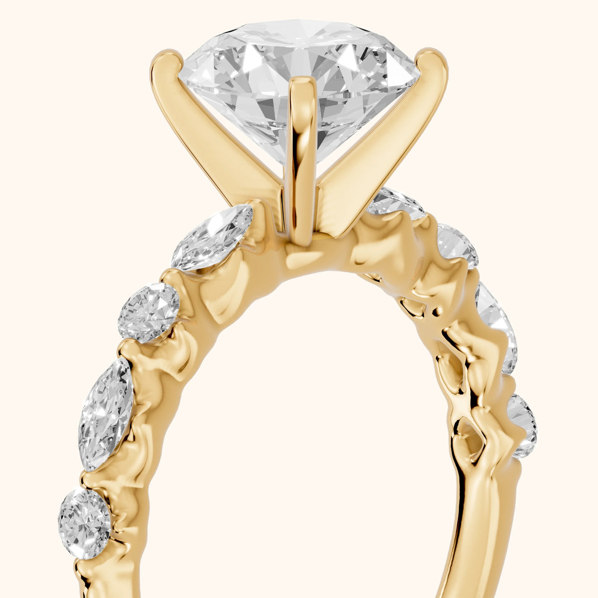 Lidia Leaf Garland Round Diamond Engagement Ring in Yellow Gold - slant-view.webp