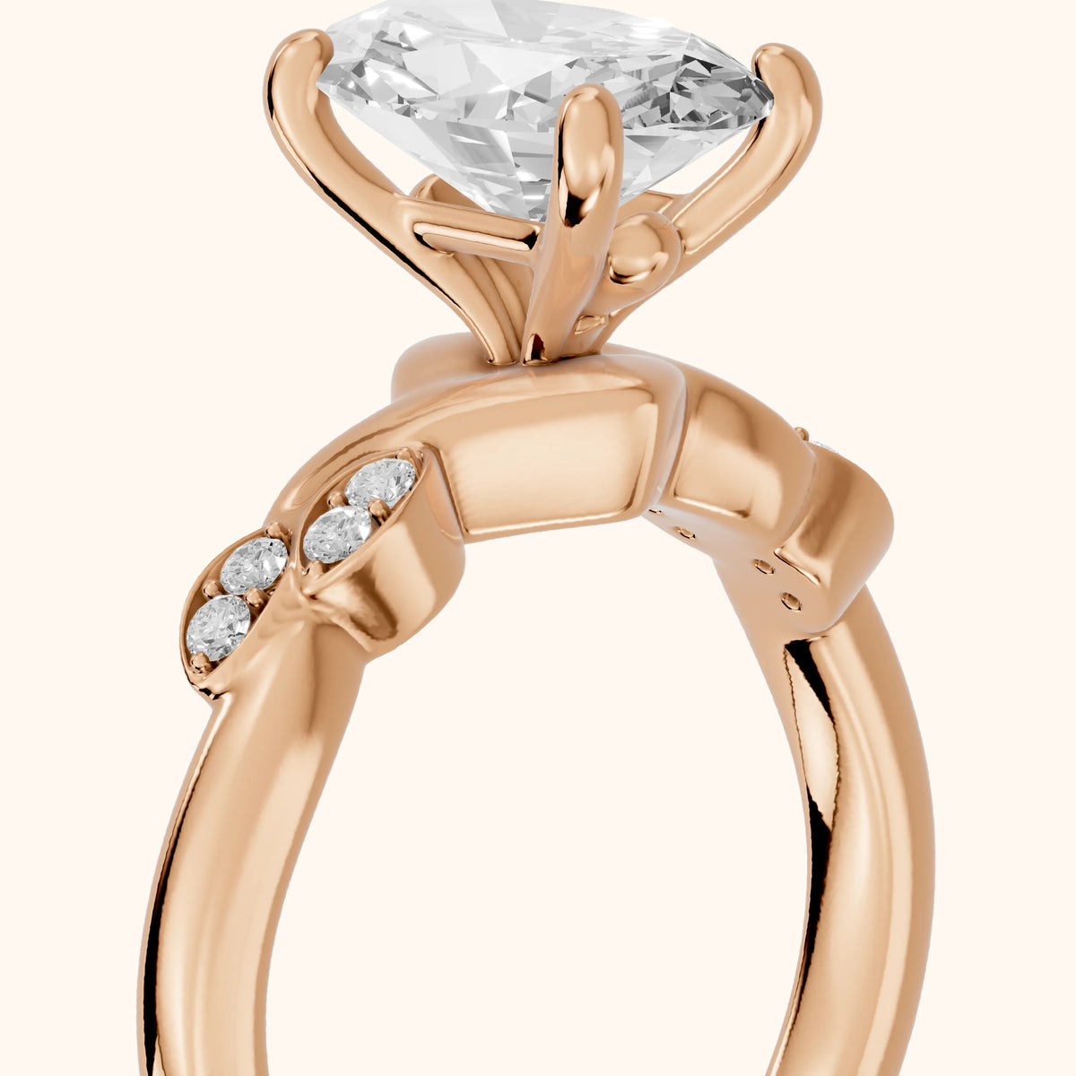Robin Leaf Twist Oval Diamond Engagement Ring in Rose Gold - slant-view.webp