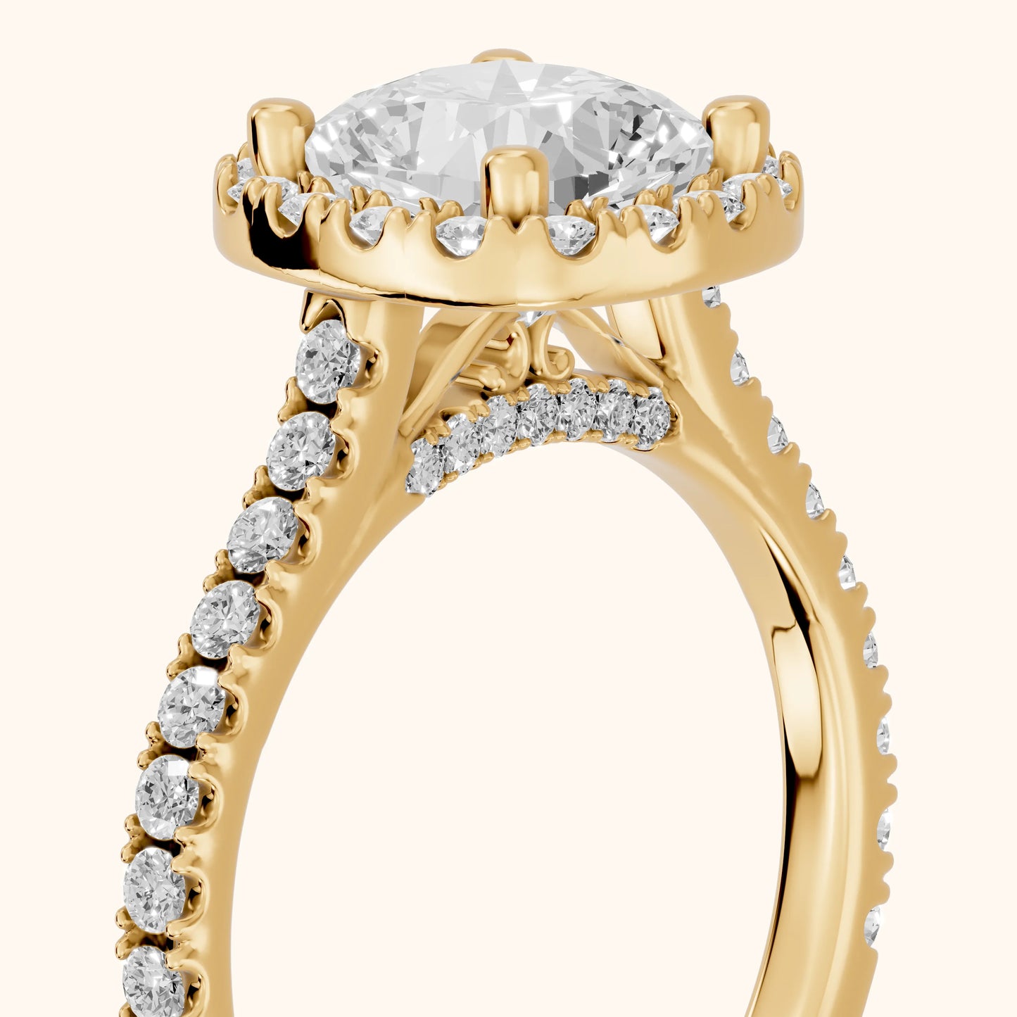 Sophie Halo Pavé Cushion Diamond Ring in Yellow Gold - slant-view.webp