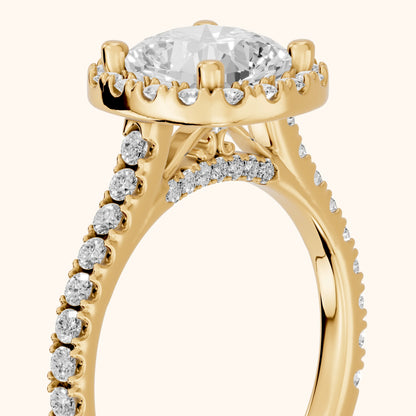 Sophie Halo Pavé Cushion Diamond Ring in Yellow Gold - slant-view.webp