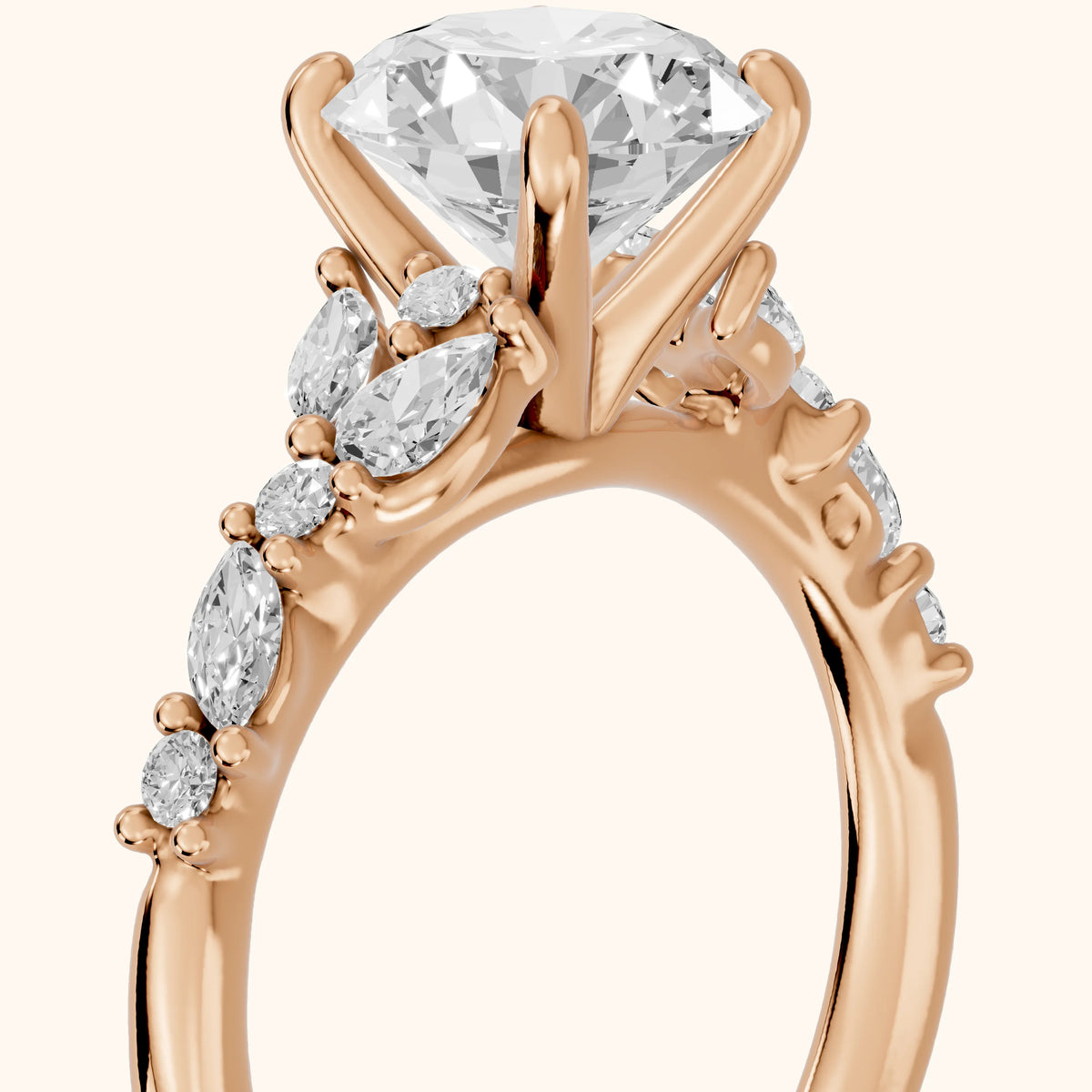 Mesa Vine Cluster Round Diamond Engagement Ring in Rose Gold - slant-view.webp