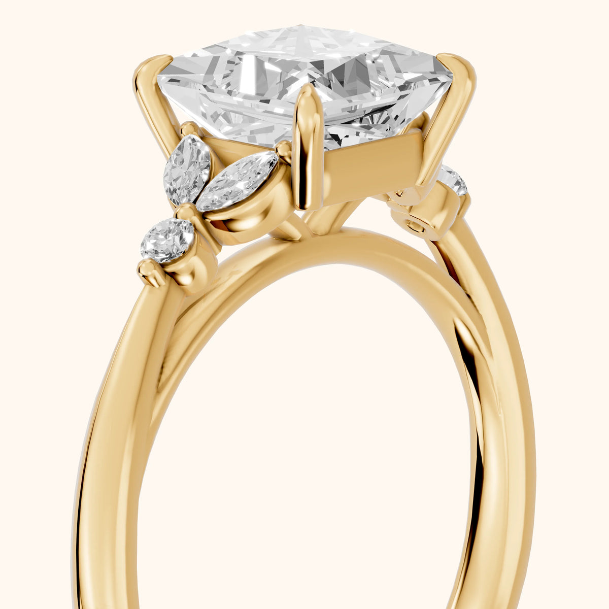 Eve Leaf Cluster Princess Diamond Engagement Ring in Yellow Gold - slant-view.webp