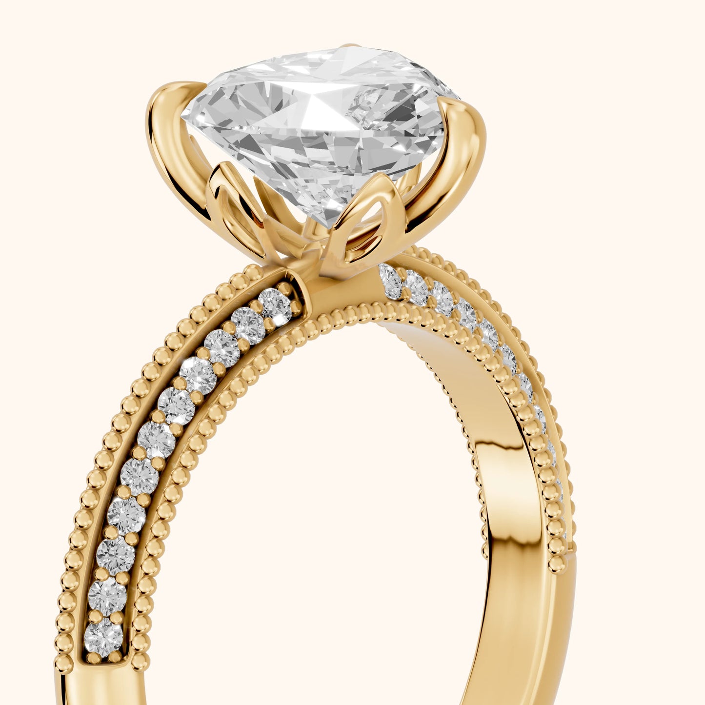 Indie Vintage Milgrain Heart Diamond Engagement Ring in Yellow Gold - slant-view.webp