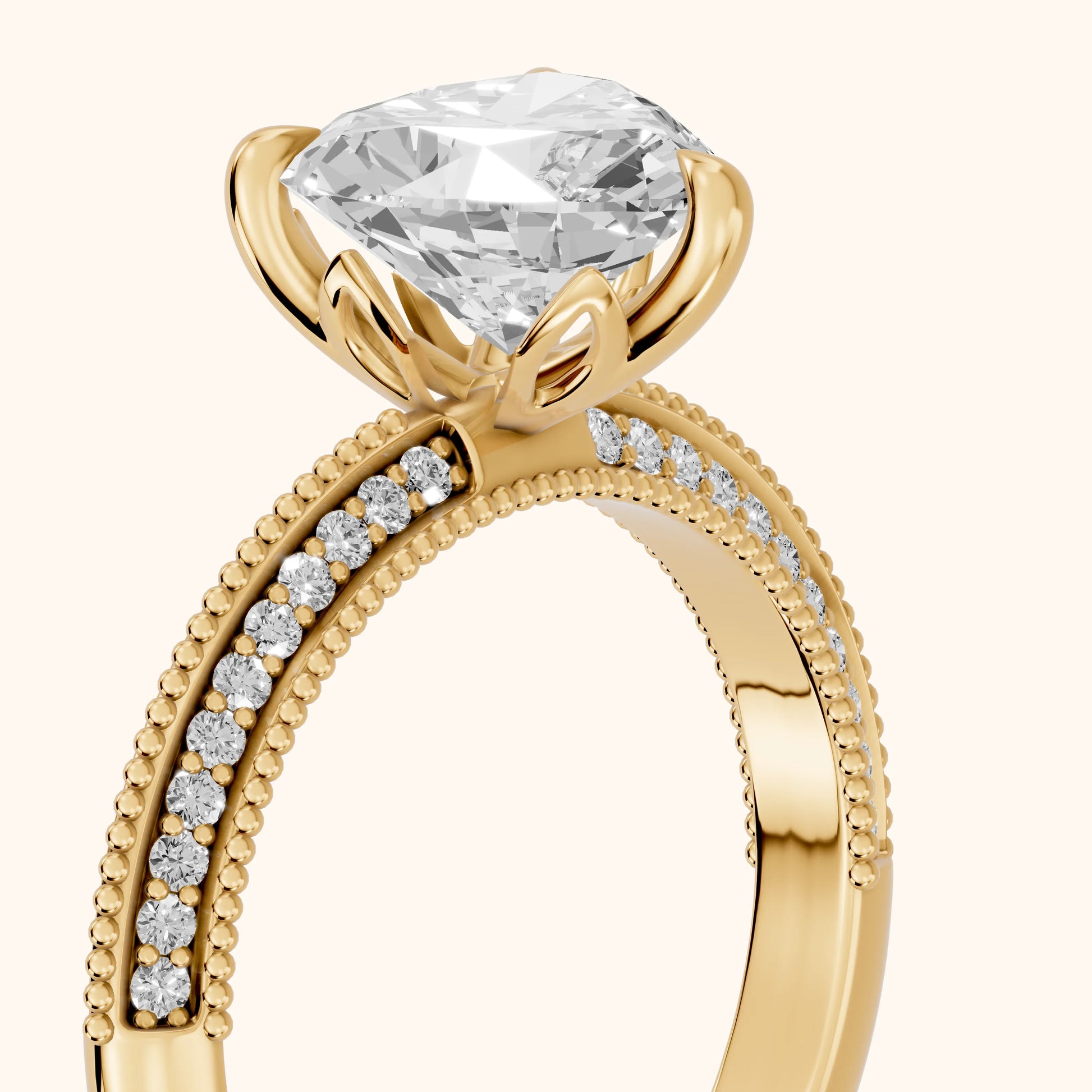 Indie Vintage Milgrain Heart Diamond Engagement Ring in Yellow Gold - slant-view.webp