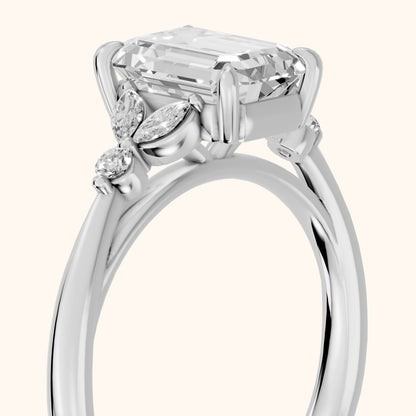 Eve Leaf Cluster Emerald Diamond Engagement Ring in Silver - slant-view.webp