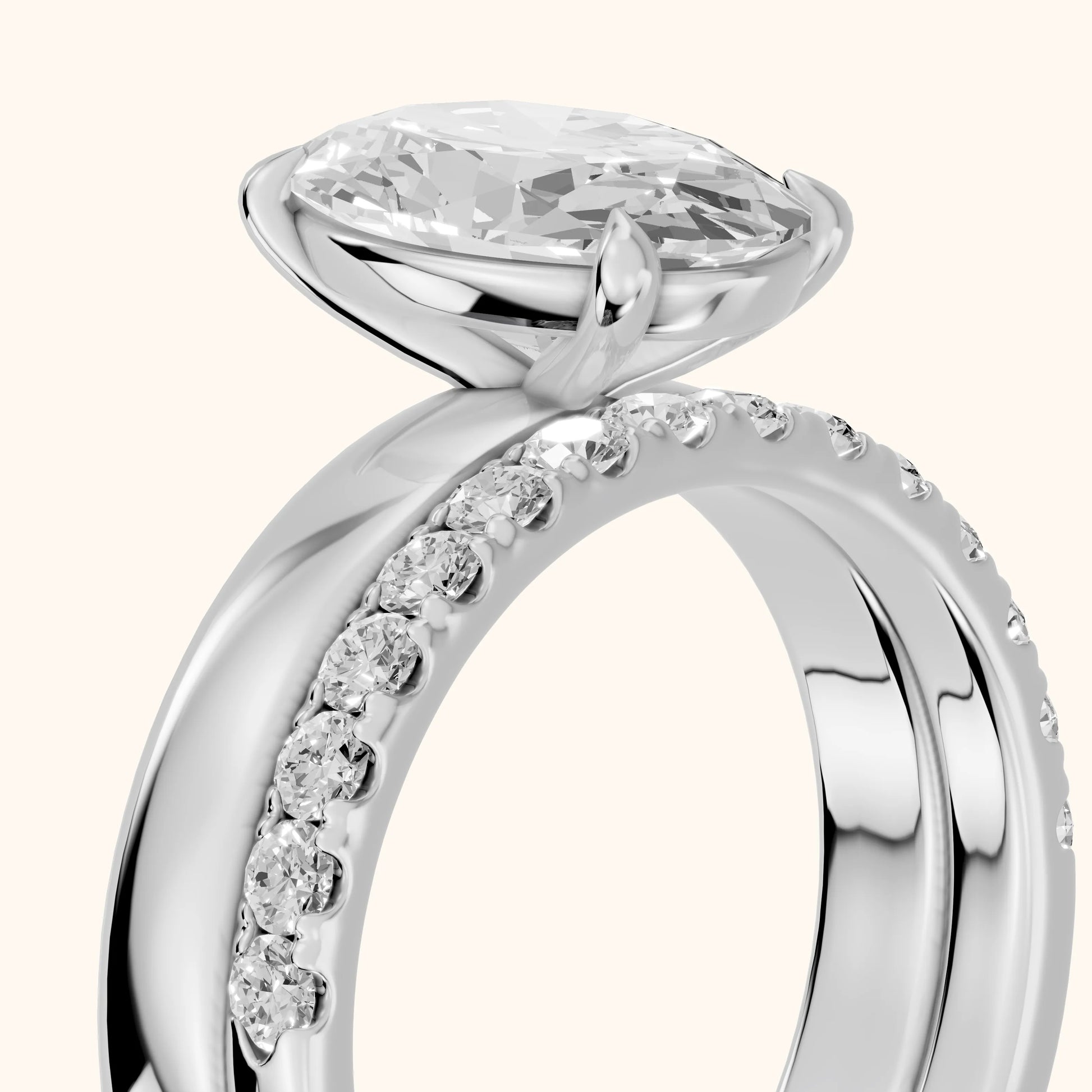 Veda Split Shank Pavé Oval Diamond Engagement Ring in White Gold - slant-view.webp