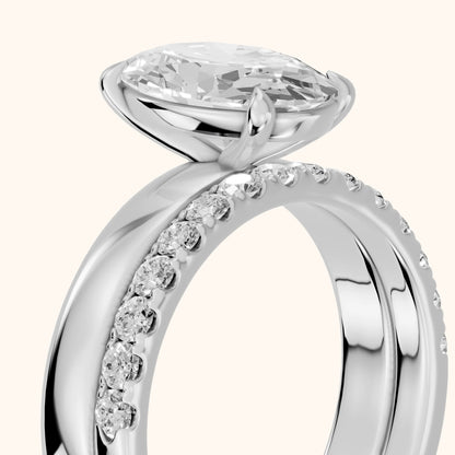 Veda Split Shank Pavé Oval Diamond Engagement Ring in White Gold - slant-view.webp