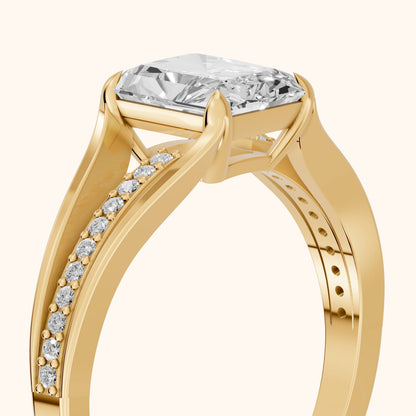 Lucinda Split Shank Radiant Diamond Engagement Ring in Yellow Gold - slant-view.webp
