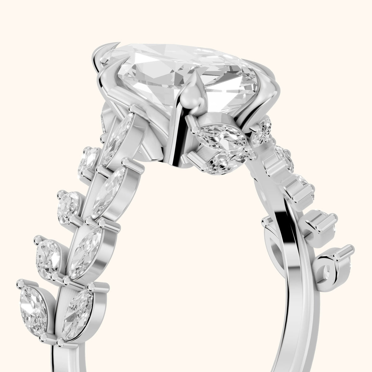Beulah Leaf Garland Marquise Diamond Engagement Ring in White Gold - slant-view.webp
