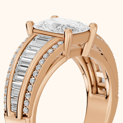 Tara Channel Set Baguette Accent Radiant Diamond Engagement Ring in Rose Gold - slant-view.webp