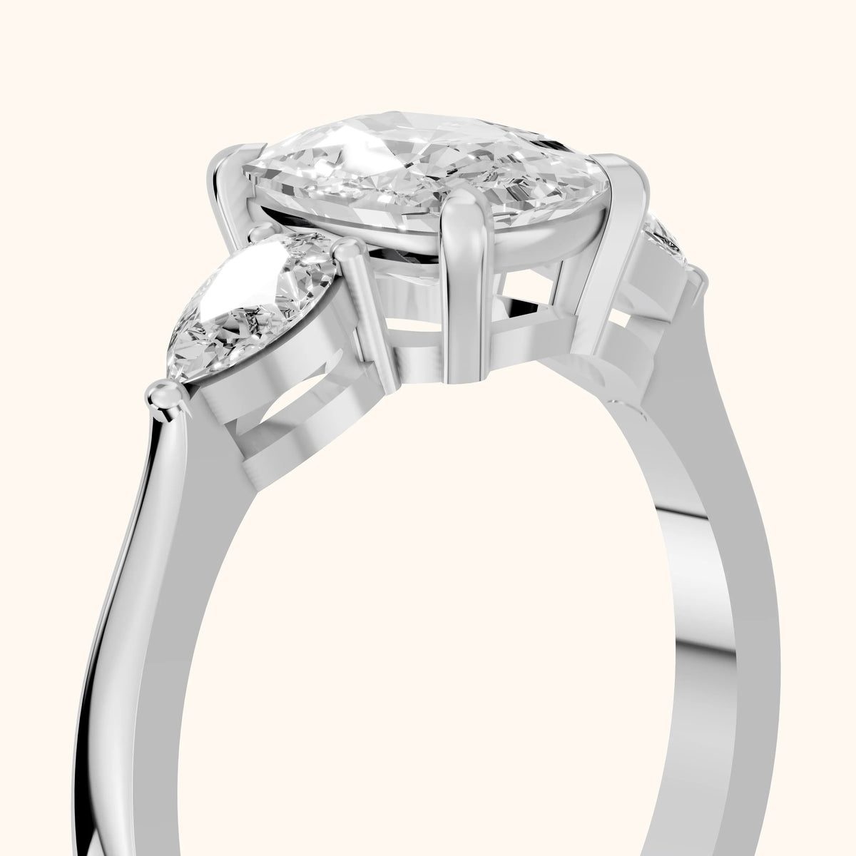 Grace Three Stone Cushion Diamond Engagement Ring in Silver - slant-view.webp