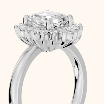 Roslyn Sunburst Halo Asscher Diamond Engagement Ring in Silver - slant-view.webp