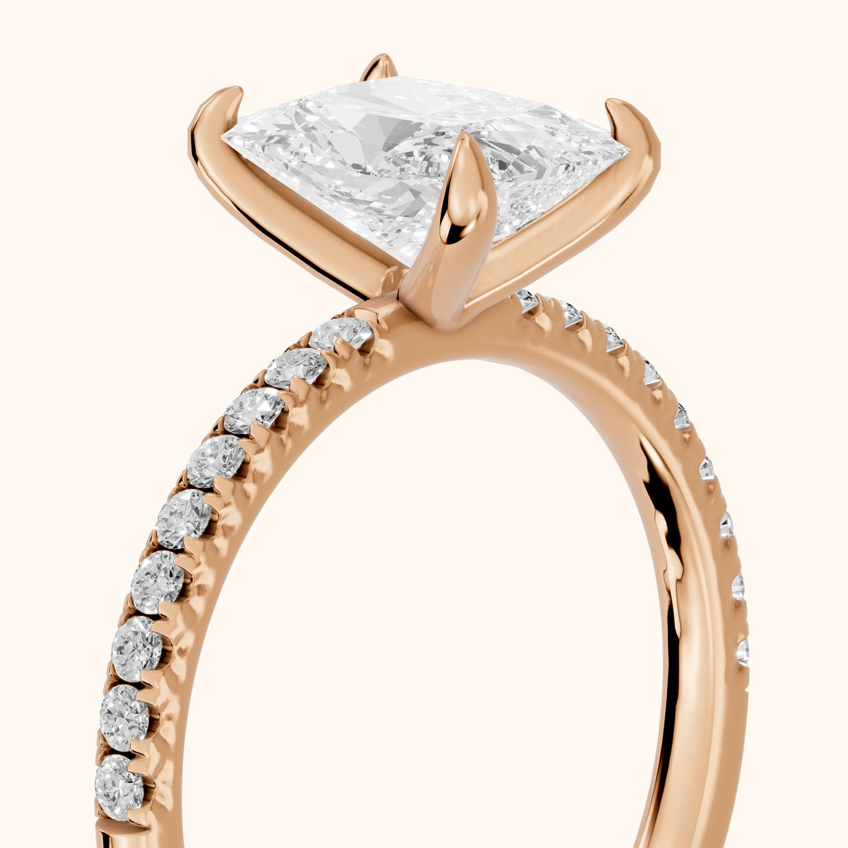 Olivia Solitaire Pavé Radiant Diamond Engagement Ring in Rose Gold - slant-view.webp