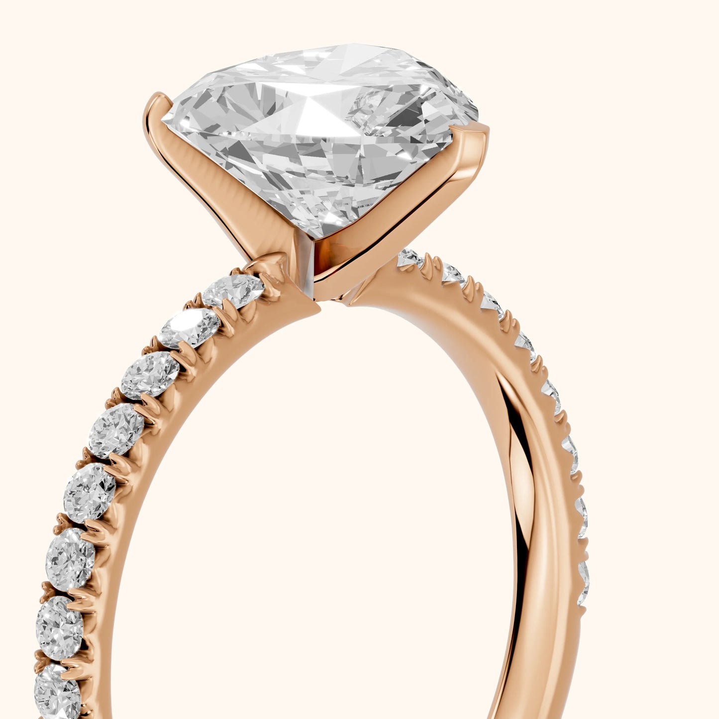 Juna French Pavé Solitaire Heart Diamond Engagement Ring in Rose Gold - slant-view.webp