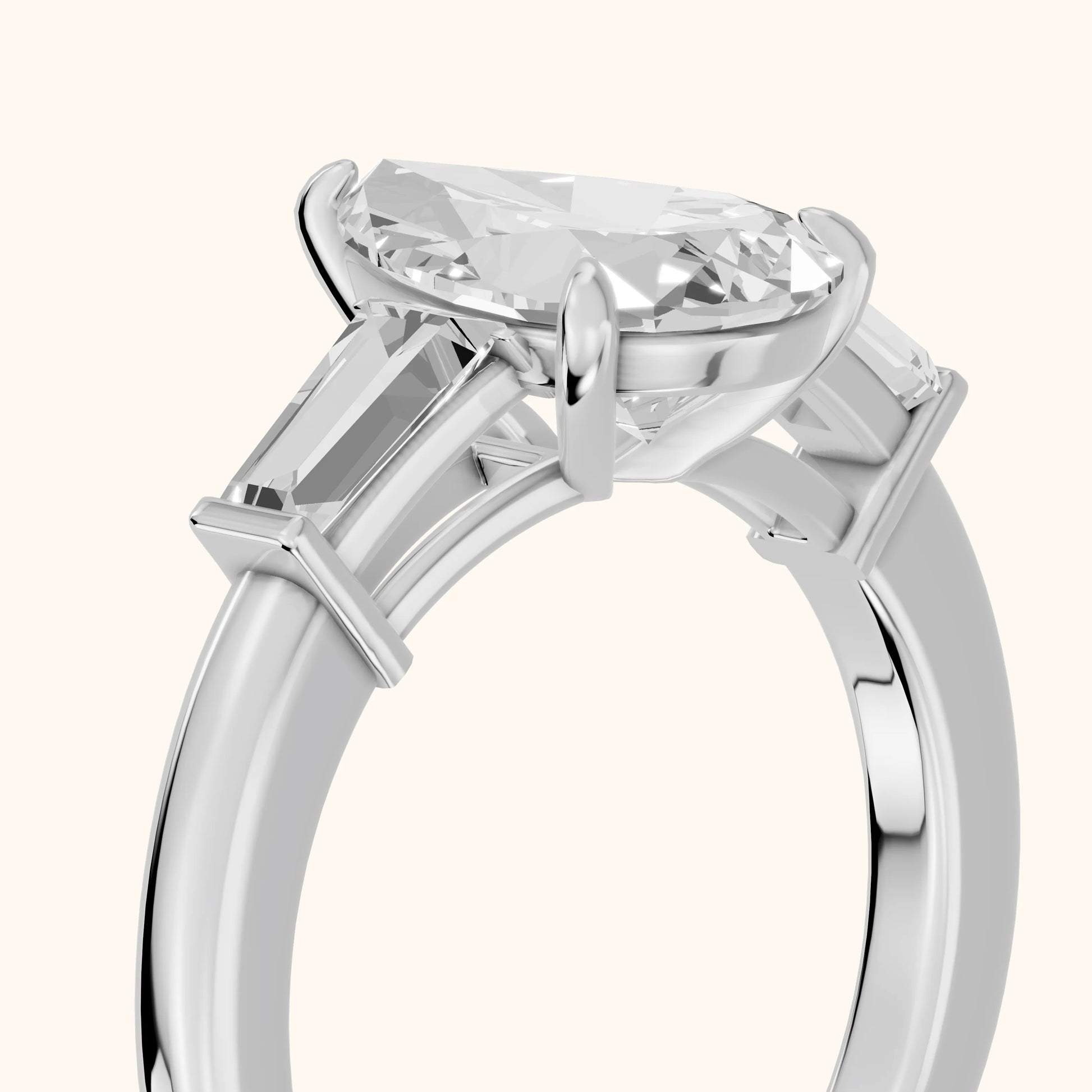 Zelda Tapered Baguette Pear Diamond Engagement Ring in White Gold - slant-view.webp