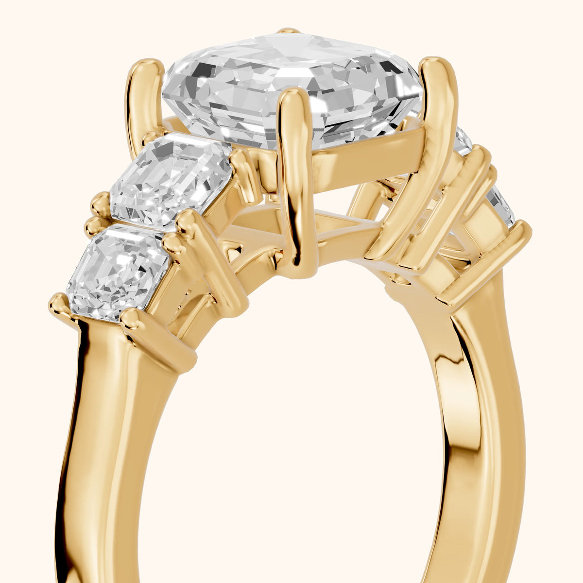 Hope Deco Five-Stone Asscher Diamond Engagement Ring in Yellow Gold - slant-view.webp