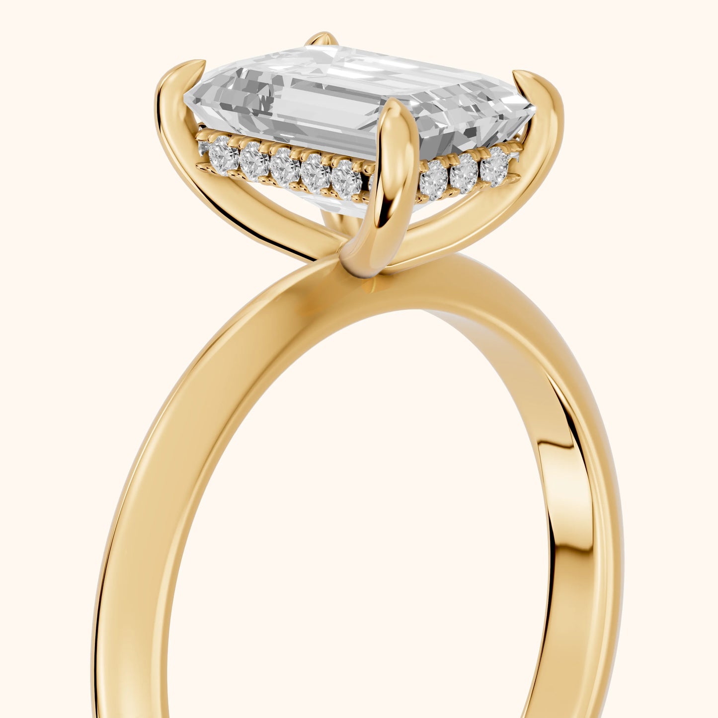 Amaya Hidden Halo Emerald Diamond Engagement Ring in Yellow Gold - slant-view.webp
