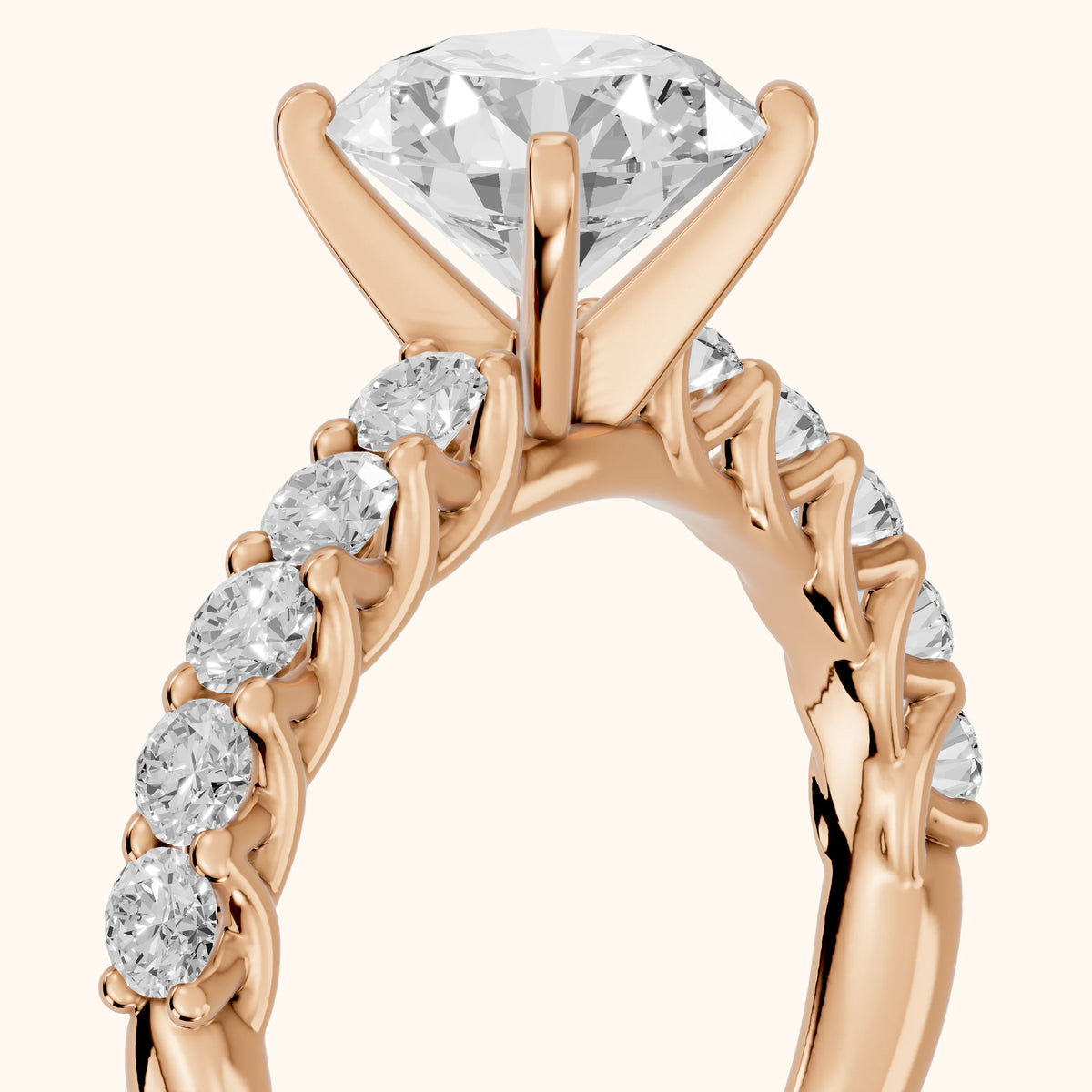 Heloise Statement Pavé Round Diamond Engagement Ring in Rose Gold - slant-view.webp