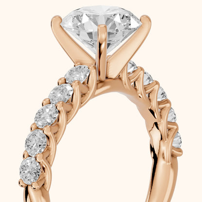Heloise Statement Pavé Round Diamond Engagement Ring in Rose Gold - slant-view.webp