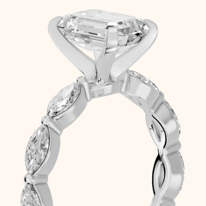 Lina Marquise-Side Bezel Emerald Diamond Engagement Ring in Silver - slant-view.webp