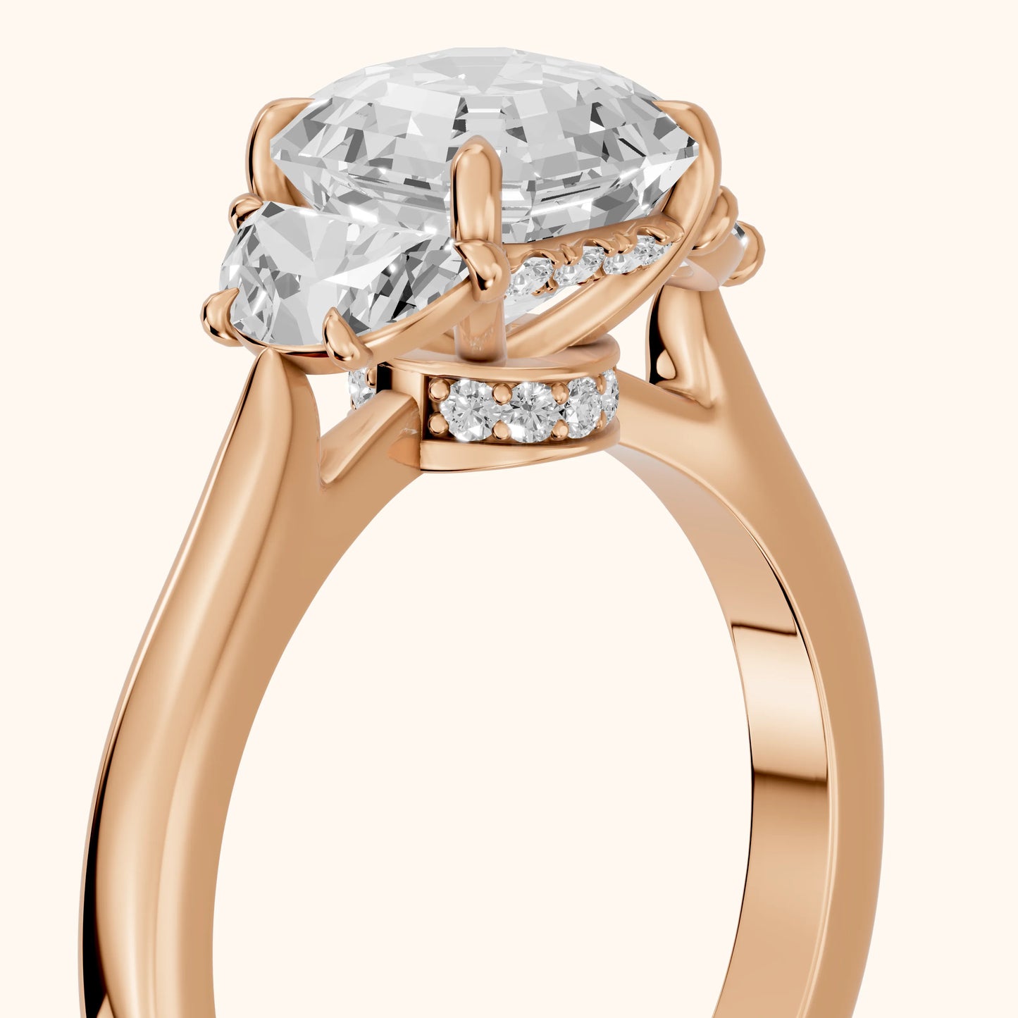 Romy Three-Stone Asscher Diamond Engagement Ring in Rose Gold - slant-view.webp