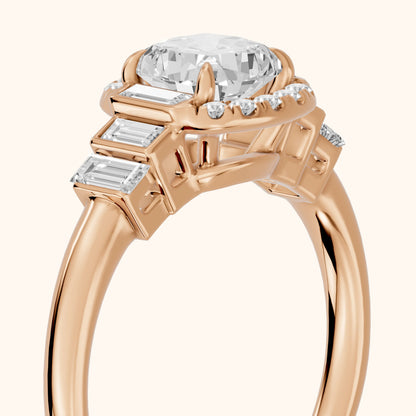 Antonia Baguette Halo Cushion Diamond Engagement Ring in Rose Gold - slant-view.webp