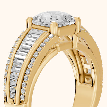 Halle Channel Set Baguette Accent Asscher Diamond Engagement Ring in Yellow Gold - slant-view.webp