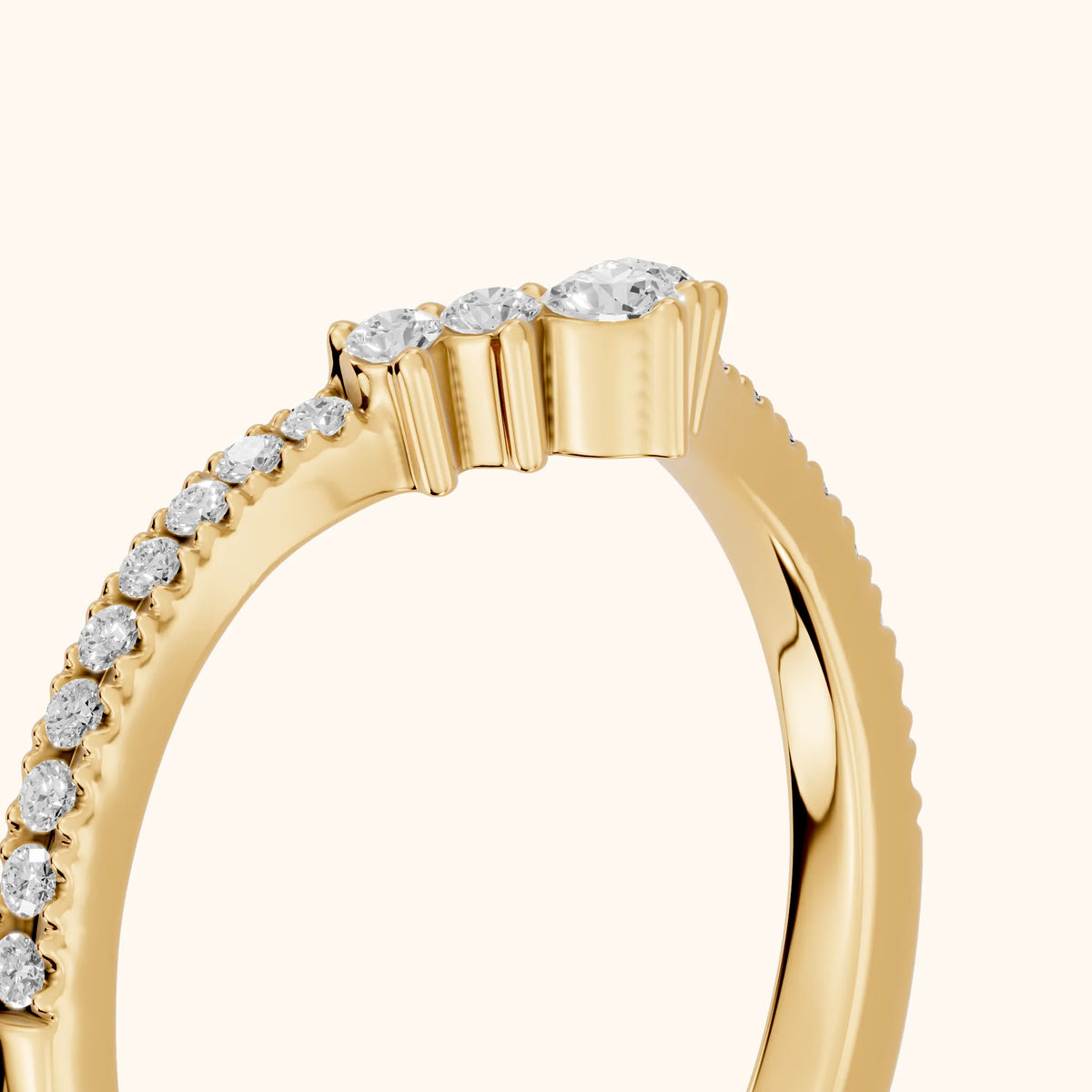 Colette Curved Riviera Round Diamond Wedding Band in Yellow Gold - slant-view