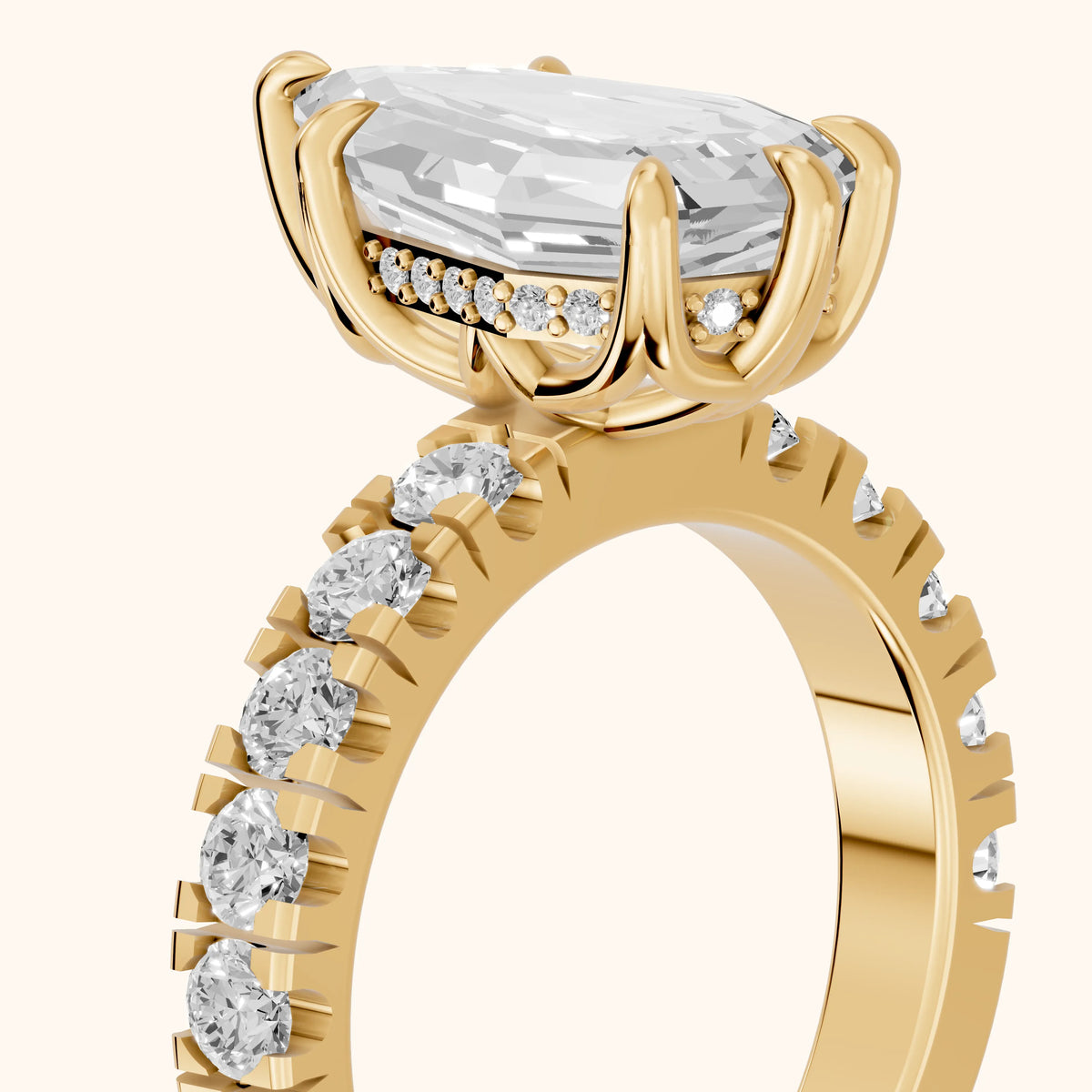Delaney Hidden Halo French Pavé Step Cut Pear Diamond Engagement Ring in Yellow Gold - slant-view.webp