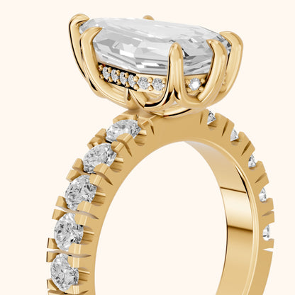 Delaney Hidden Halo French Pavé Step Cut Pear Diamond Engagement Ring in Yellow Gold - slant-view.webp
