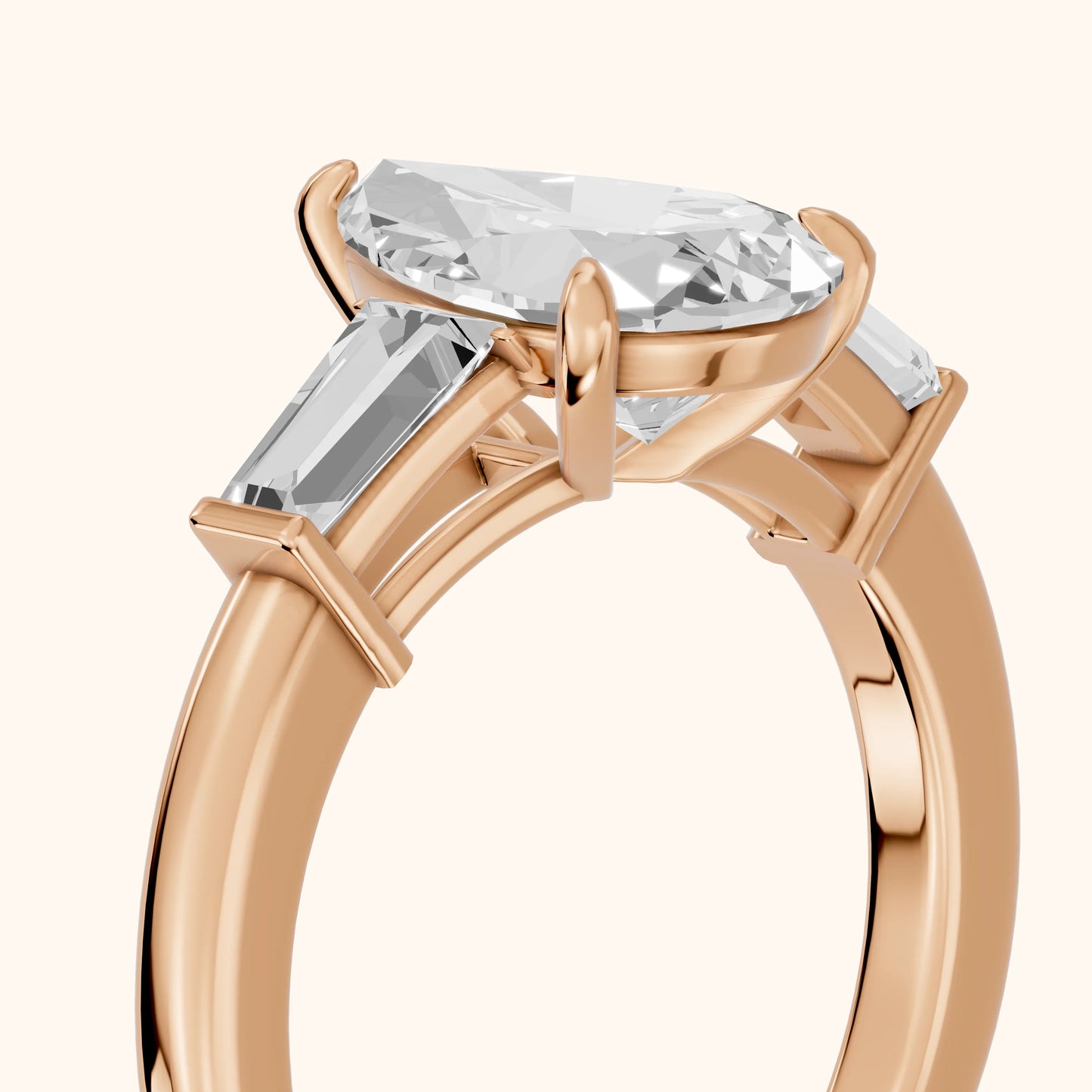 Zelda Tapered Baguette Pear Diamond Engagement Ring in Rose Gold - slant-view.webp