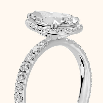 Chloe Halo Pavé Pear Diamond Ring in Silver - slant-view.webp